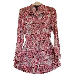 Bit & Bridle Western S Red Pink Paisley‎ Rayon Button Down Tunic Coastal Cowgirl
